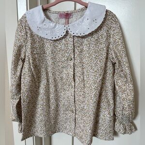 La Coqueta Girls Collared Long Sleeve Blouse 4Y NWT